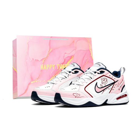 [Custom Sneakers] Nike Air Monarch 4 Crimson Confession Gift Box Creative Fashion Versatile Slip-Resistant Low-Top Dad Shoes Unisex Pink/White