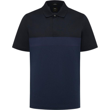 HUGO BOSS Short Sleeve Color Block Button Polo Shirt Men's Black