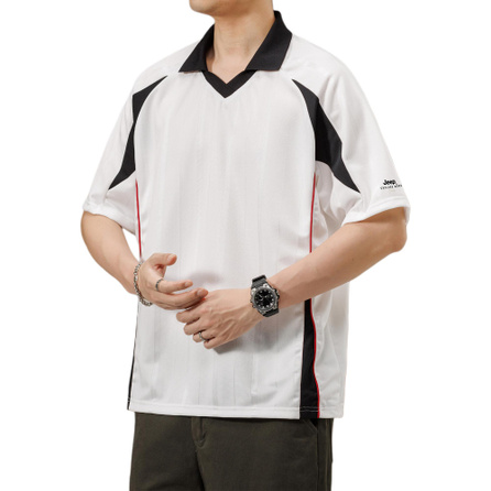 Jeep Casual Series Comfortable Lightweight Breathable Quick-Dry Simple Design Spliced Structure Skin-Friendly Soft Color-Block Casual Commute Daily Outing Short Sleeve Polo Shirt Unisex