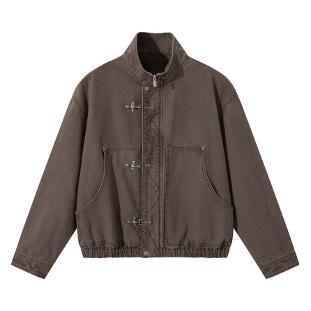 lilbetter Washed Drill Half-Turtleneck Jacket Big Patch Pockets Lobster Clasp Premium Cleanfit Loose Vintage Stand Collar Workwear Casual Versatile American Jacket Unisex