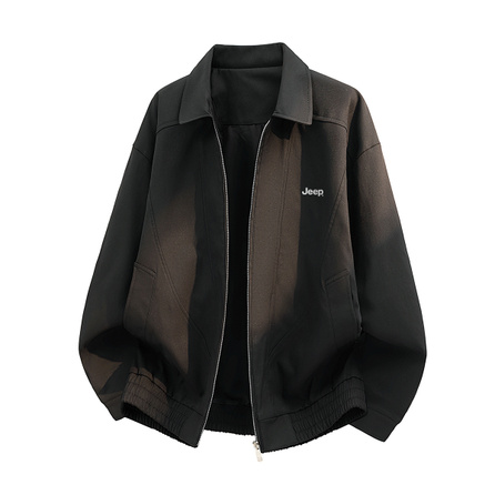Jeep Xunren Vintage Solid Color Bad Boy Loose Casual Lapel Windproof Anti-Wrinkle Contrast Stitch Design Zip Cardigan Daily Commute Trendy Jacket Coat Unisex