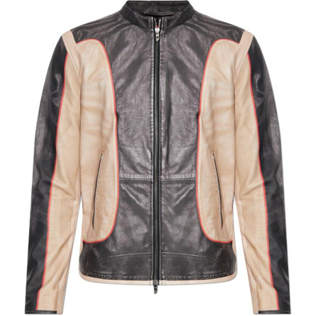 DIESEL Zippered Long Sleeve Slim-Fit Leather Jacket Men's