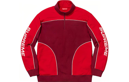 Supreme FW18 Speedway Half Zip Sweatshirt Cardinal American Street Style Racing Half-Zip Color Block Jacket Unisex
