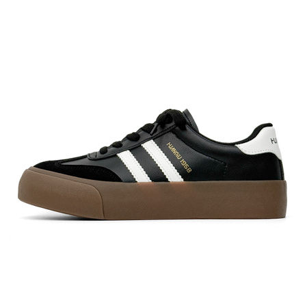 HUANQIU Youth Campus Style Casual Sport Retro T-Toe Versatile Fashion German Training Shoes Simple Comfortable College Korean Ins Casual Shoes Warm Anti-Slip Wear-Resistant Lightweight Breathable Heightening Low-Top Sneakers Men's Black