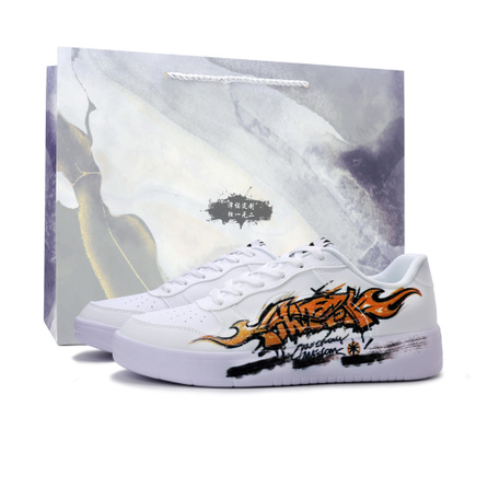 Custom Sneakers LiNing Floating Boat Thorn Fire Pattern Synthetic Leather Hand-Painted Spray-Painted Trendy Streetwear Lightweight Breathable Low-Top Skate Shoes Unisex Black White Orange