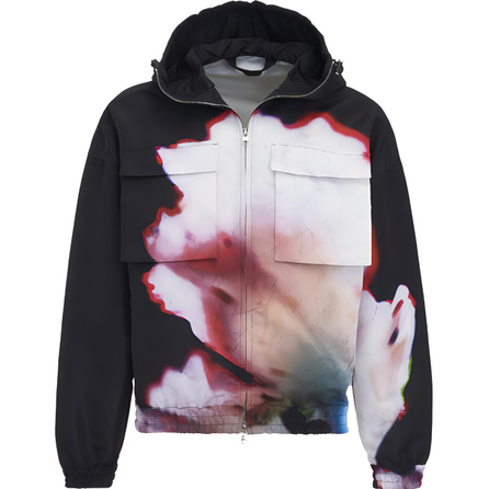 Alexander McQueen Pattern Tie-Dye Hooded Zip Jacket Coat Men's Black