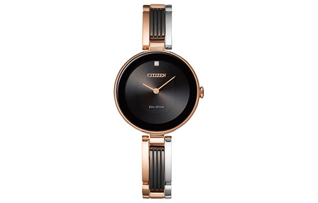CITIZEN Eco-Drive Series Fashion Casual Light-Powered Quartz Movement Stainless Steel Bracelet Japanese/Korean Watch 28mm Women's Watch Black Dial EX1536-55E