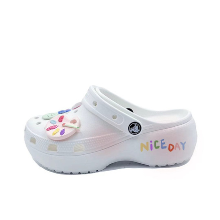 Crocs Classic Platform Clog Rainbow Hand-Painted Graffiti Unisex White