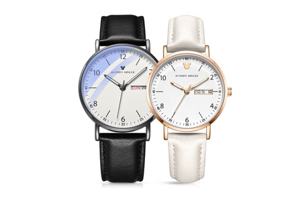 Disney Mickey Collection Trendy Quartz Movement Silicone Strap White Dial Dual Calendar