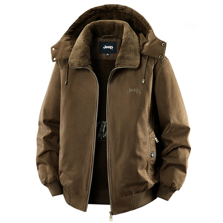 Jeep Ten-Thousand Stitch Embroidery Brand Logo Letter American High Street Loose Comfortable Minimalist Design Casual Versatile Fleece-Lined Thickened Commute Detachable Hooded Long Sleeve Padded Jacket Unisex