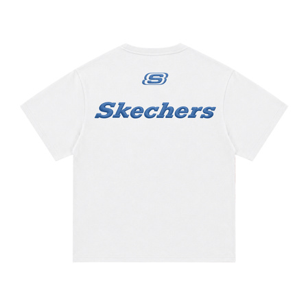 Skechers Ten Thousand Stitch Embroidery 260g High Gram Weight Pure Cotton American Heavyweight Trendy Brand Letter Logo Fashion Simple Versatile Soft Double Yarn Combed Cotton Summer Comfortable Breathable Casual Round Neck Top Couple Short Sleeve T-Shirt