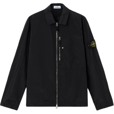 STONE ISLAND SS26 Nylon Metal Series Solid Color Logo Patch Notch Collar Single Pocket Zip Long Sleeve Jacket Unisex Black