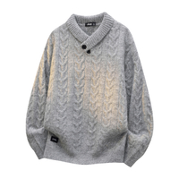 Jeep Alpaca Cloud Fleece Wool Loose Vintage American Cable Knit Turn-Down Collar Pullover Minimalist Fashion Soft Comfortable Autumn Winter Soft Warm Daily Commute Sweater Unisex светло-серый