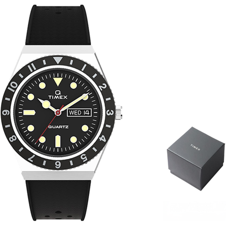 TIMEX Q Series Watch Quartz Movement Rubber Strap 38mm Black Dial Men's Watch 50M Water Resistant