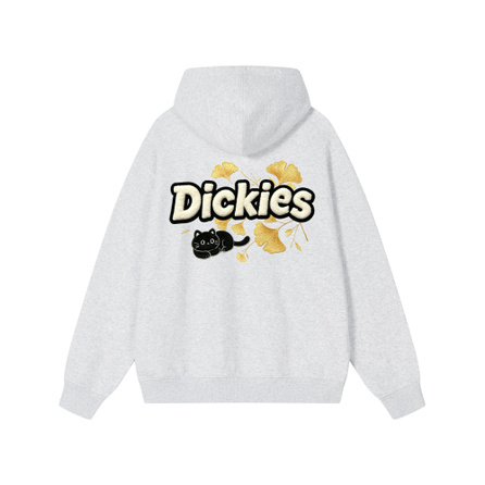 Dickies 420g Heavyweight American Retro Streetwear Towel Embroidery Letter Ginkgo Lazy Black Cat Print Hooded Long Sleeve Sweatshirt Unisex