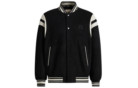 CHINISM CH Embroidered Wool Blend Leather Trim Stand Collar Loose Versatile Baseball Jacket