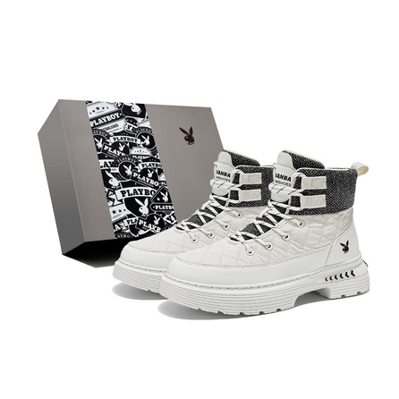 Playboy American Retro Trendy Patchwork Design Sense Elegant Punk Motorcycle Cool Street Outdoor Hiking Trekking Sports Daily City Commute Casual Comfortable Versatile Thick Sole Height Increasing Anti-Slip Wear-Resistant Mid-Top Martin Boots Men's Gift B
