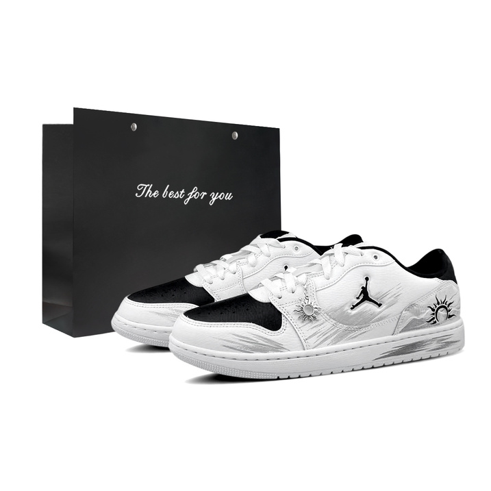[Custom Sneakers] Jordan COURT CONNECT Hand-Painted Graffiti High Street Hip-Hop Preppy Non-Slip Wear-Resistant Breathable Low-Top Skate Shoes Men's Black White