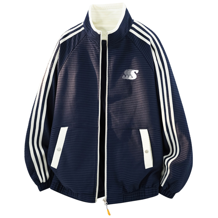 SESAME STREET High Street Versatile Casual Minimalist American Retro Fashion Comfortable Striped Patchwork Colorblock Genderless Classic Commute Daily Jacket Men's