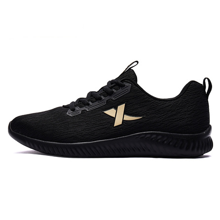 Xtep Sports Comfortable Mesh Urban Commute Cushioning Breathable Lightweight Responsive Low-Top Running Shoes Men's Black Gold