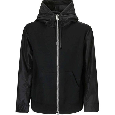 Sacai Hooded Zipper Solid Color Long Sleeve Jacket Coat Men's Black