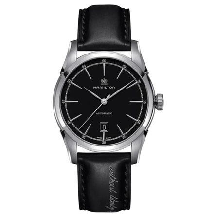 HAMILTON American Classic Series Automatic Mechanical Movement 50m Water Resistant Men's Swiss Watch 42mm Black Dial Stainless Steel Case Leather Strap