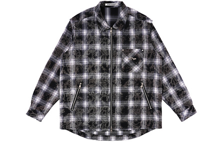 BENMYSHOWER Embroidered Letter Print All-Over Check Zip-Up Jacket