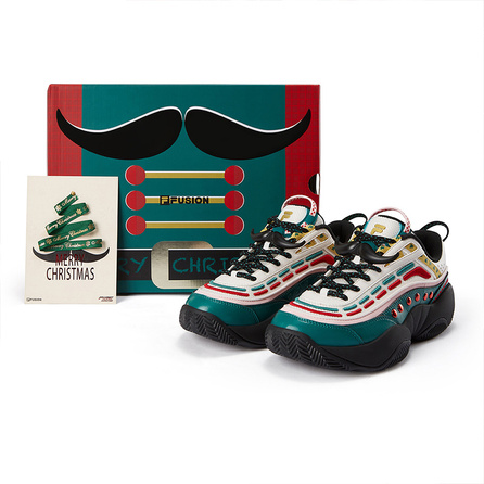 FILA FUSION FIRE XMAS Flame Shoes Versatile Wear-Resistant Low-Top Retro Basketball Shoes Men's White Green Christmas