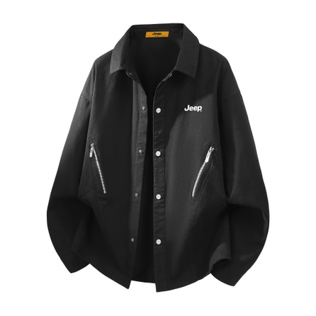 Jeep American Retro High Street Logo Letter Print Comfortable Splicing Zipper Design Motorcycle Versatile Fashion Personalized Bad Boy Single-Breasted Loose Casual Lapel Drop Shoulder Long Sleeve Shirt Jacket Coat Unisex
