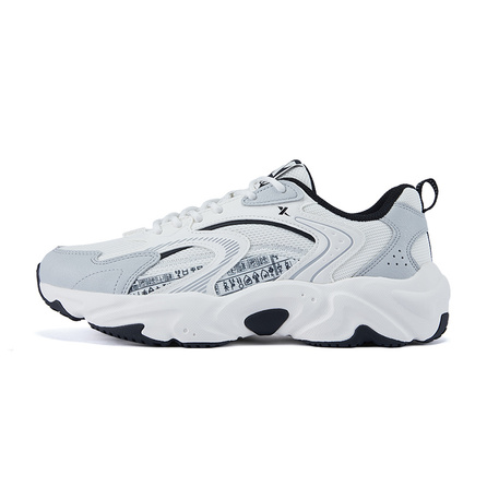 Xtep Sport Comfort Retro Trendy Versatile Cushioning Support Height-Increasing Wear-Resistant Lightweight Breathable Slip-Resistant Low-Top Dad Shoes Men's White Grey Black