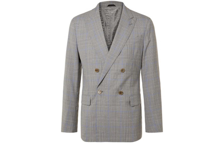 Armani FW22 Checkered Double-Breasted Long Sleeve Suit Jacket Men's