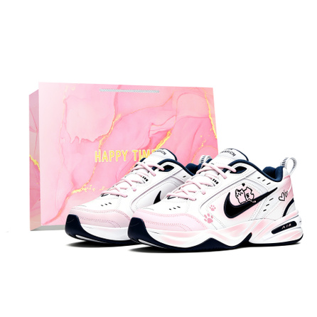 Custom Sneakers Nike Air Monarch 4 Cat Paw 7L Gift Box Girl's Gentle Style Cute Gradient Distressed Anti-Slip Low-Top Dad Shoes Unisex White Pink