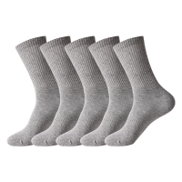 MIIOW Basic Versatile Series Casual Home Light Sport 7A Antibacterial Breathable Moisture-Wicking Anti-Slip Simple Black White Gray Three-Color Pure Cotton Mid-Calf Socks Men's 5-Pack 5 пар (длинная трубка MK001260-серая)