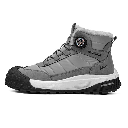 Warrior Warm Wear-Resistant Height-Increasing Fashion Casual Daily Versatile Fleece-Lined Thickened High-Top Outdoor Shoes High-Cut Snow Boots Men's Gray