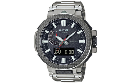 CASIO PRO TREK Series Round Dial Dual Display Quartz Movement Titanium Band Japanese Korean Watch Men's Black Dial