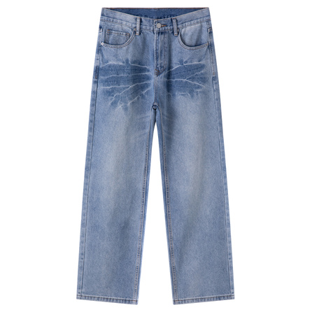 Jeep American Retro Washed Distressed Lightning Crack Cleanfit High Street Straight-Leg Loose Casual Denim Jeans Unisex