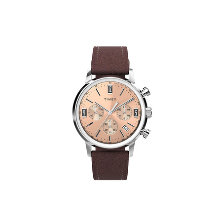 TIMEX Watch Quartz Movement Leather Strap 40mm Rose Gold Dial Men's Watch 50M Water Resistant