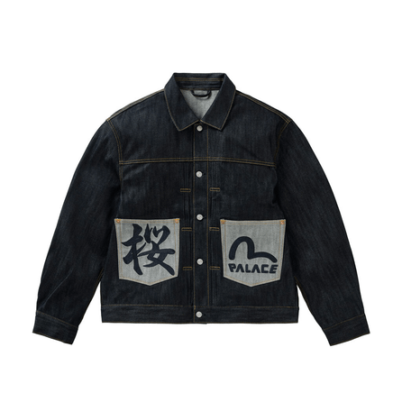 PALACE × EVISU Collaboration SS26 DROP8 Casual Contrast Collar Button Denim Jacket Unisex