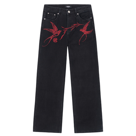 CLOT X CLOTTE New Chinese Style Swallow Embroidery Washed Wide Leg Jeans Unisex