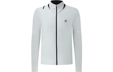 FILA Solid Color Stand Collar Logo Print Zipper Puffer Jacket Men's Misty Blue