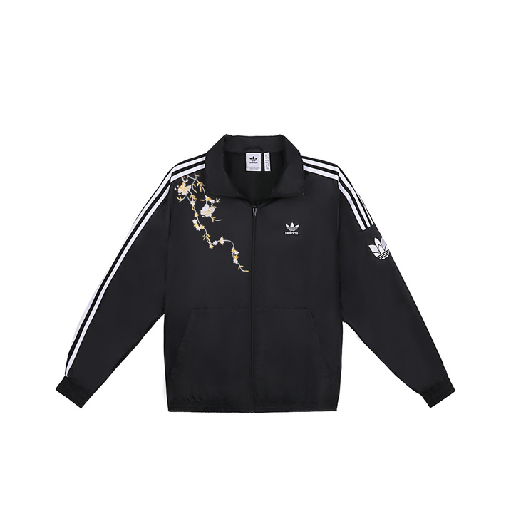 Custom Apparel adidas originals Dimensional Golden Flower Floral Print Casual Retro Sport Stand Collar Long Sleeve Jacket Men's Black