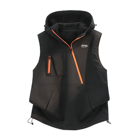 Jeep Casual Series American High Street Retro Workwear Style Vest Layering Daily Commute Mountain Outdoor Fishing Casual Minimalist Basic Hooded Vest Unisex