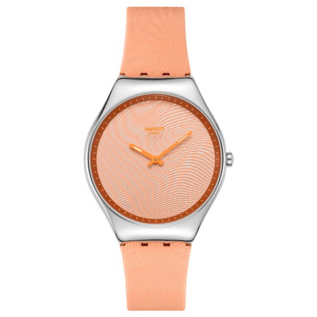 SWATCH Swatch Essentials Series Quartz Movement 30M Water Resistant Unisex Swiss Watch 38mm Orange Dial Stainless Steel Case Silicone Strap