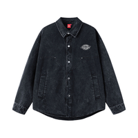 Dickies American Retro Street Trendy Washed Distressed Classic Brand Letter Logo Print Loose Casual Versatile Drop Shoulder Single-Breasted Lapel Long Sleeve Denim Jacket Unisex черное