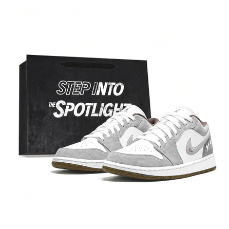 [Custom Sneakers] Jordan Air Jordan 1 Gift Bag Gift Encounter Couple Style Summer Breathable Niche Premium High Aesthetic Premium Feel Grey White Comfortable Versatile Retro Basketball Shoes Unisex