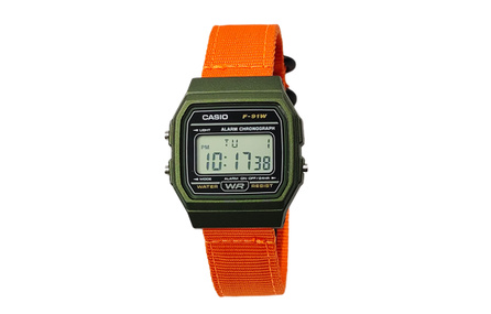 Custom WatchCASIO Modification Series Green Resin Case Daily Water Resistant F-91WM-3A Modification - Orange Abyss Blue Quartz Movement Nylon Strap Japanese Korean Watch Men's Black Dial