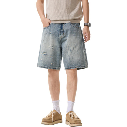 HIPANDA Summer Design Distressed Street Vintage Wide-Leg Five-Inch Pants Thin Breathable Retro Washed Denim Shorts Unisex