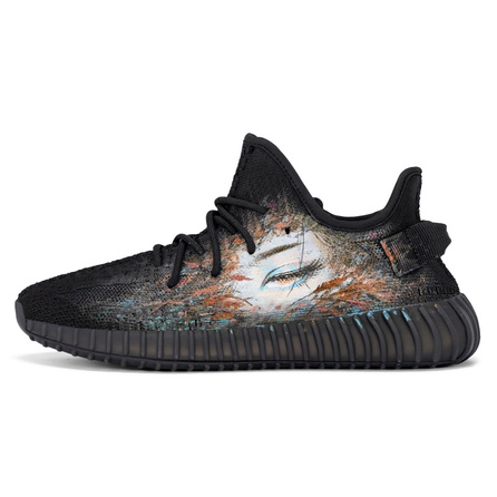 Custom Sneakersadidas originals Yeezy Boost 350 V2 Ink Painting Autumn Footprint Hand-Painted Trendy Versatile Low-Top Lifestyle Casual Shoes Unisex Black
