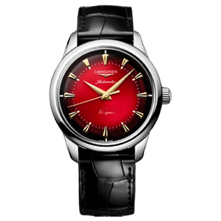 LONGINES Heritage Classic Automatic Mechanical 50m Water-Resistant Watch Men's 40mm Red Dial Steel Case Alligator Strap