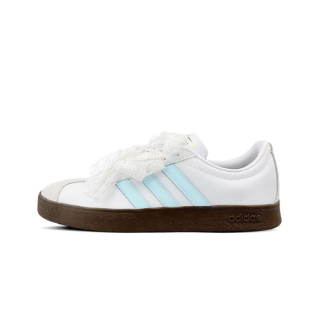 [Custom Sneakers] adidas VL Court Light Mist Ice Blue Lace Girl Simple Versatile Commute Couple Bow Low-Top German Training Shoes Unisex Light Blue